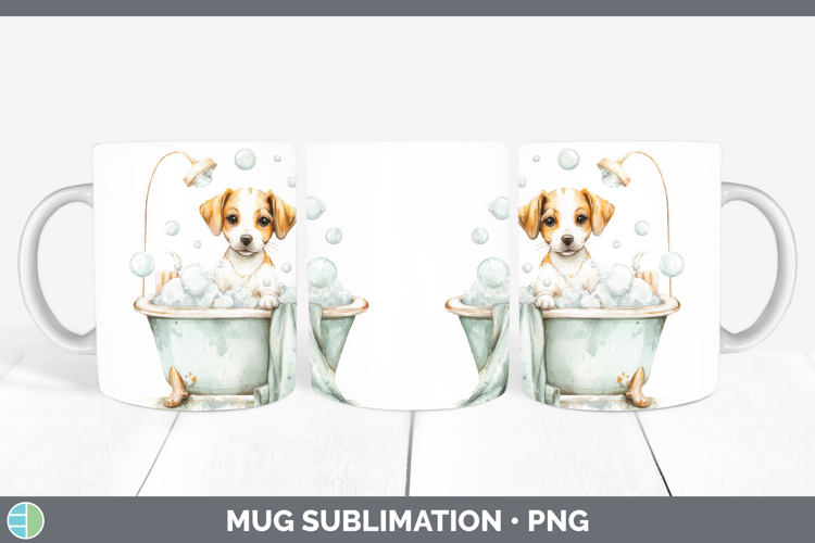 Puppy Bathtub Mug Wrap Sublimation Design
