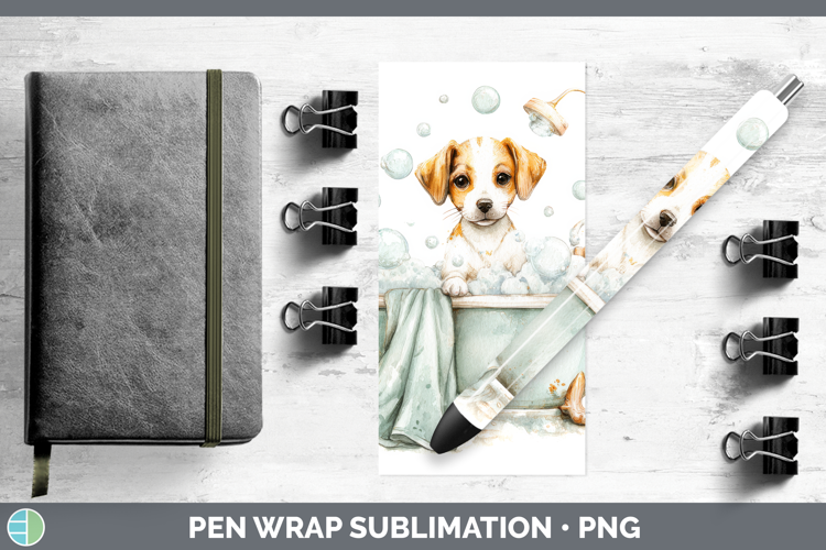 Puppy Bathtub Pen Wrap Sublimation Design
