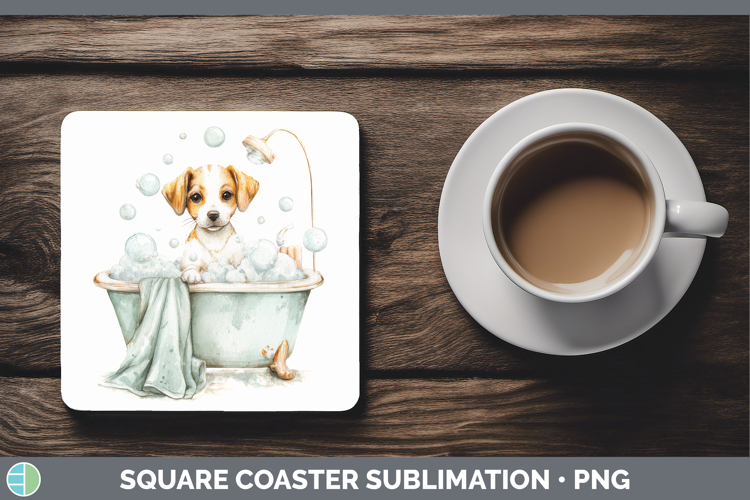 Puppy Bathtub Square Coaster Sublimation Design
