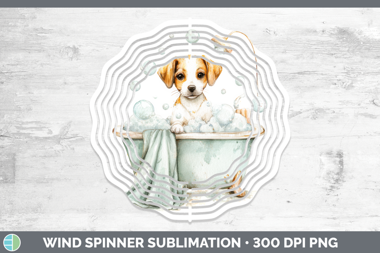 Puppy Bathtub Wind Spinner Sublimation Design
