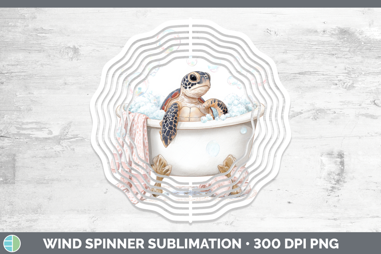 Sea Turtle Bathtub Wind Spinner Sublimation Design