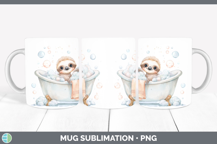 Sloth Bathtub Mug Wrap Sublimation Design