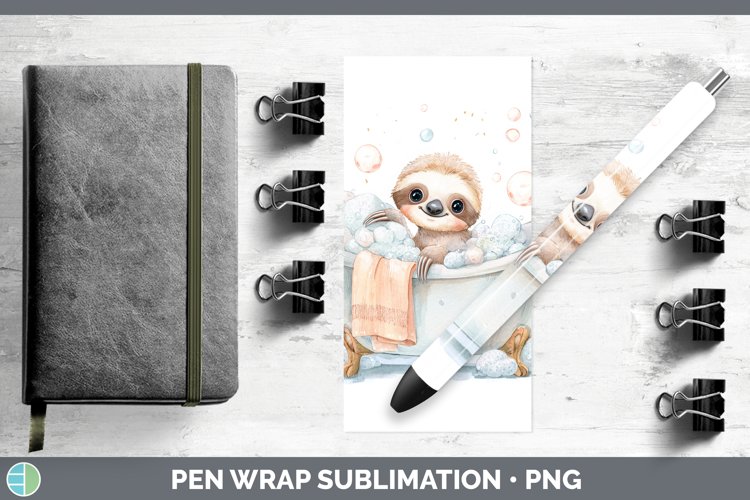 Sloth Bathtub Pen Wrap Sublimation Design