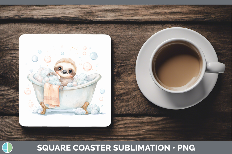 Sloth Bathtub Square Coaster Sublimation Design