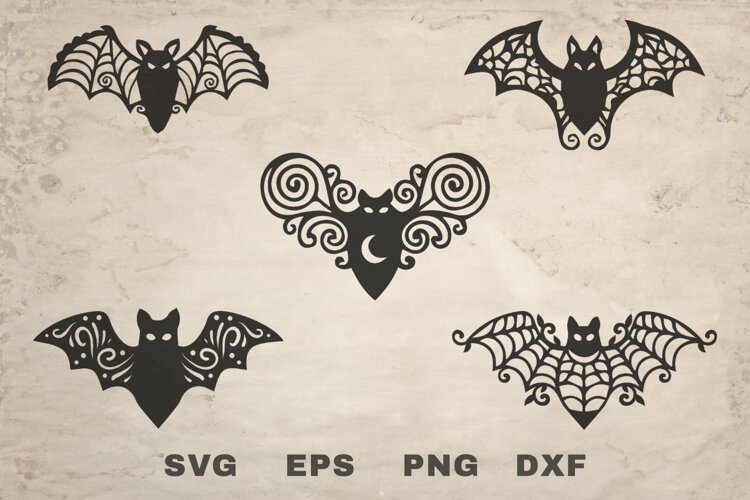Floral Gothic Bats SVG example image 1