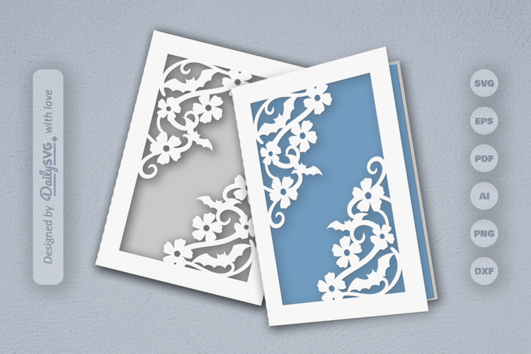 Bats and Floral Greeting Card Papercut SVG