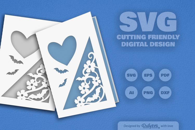 Bats and Floral Greeting Card Papercut SVG