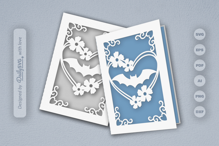 Bats and Floral Greeting Card Papercut SVG