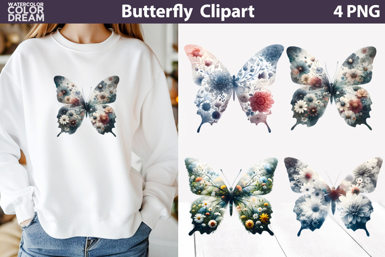 Floral Butterfly Clipart PNG | Sublimation Design