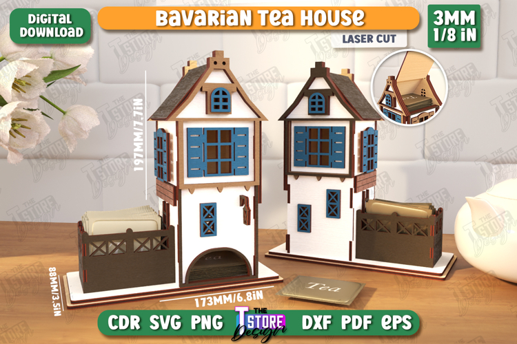 Bavarian Tea House Laser Cut | Tea Bag Dispenser | Tea Box