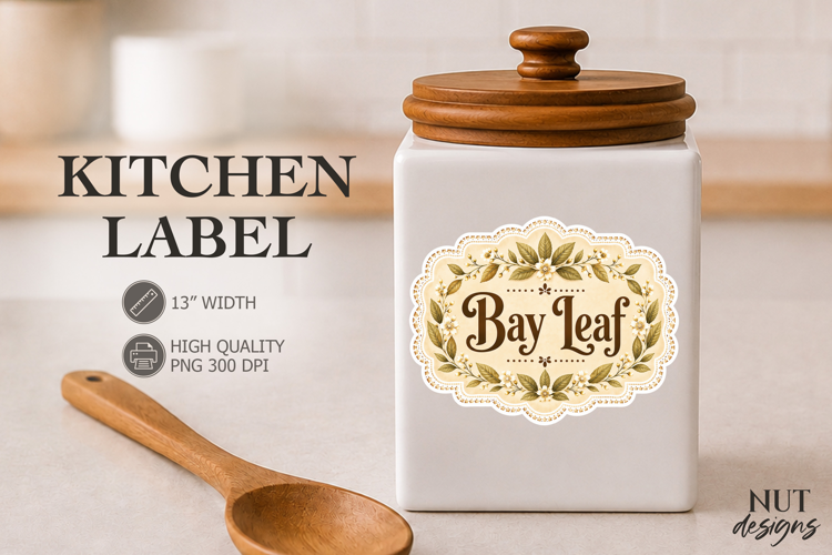 Vintage Bay Leaf Kitchen Label Pantry label