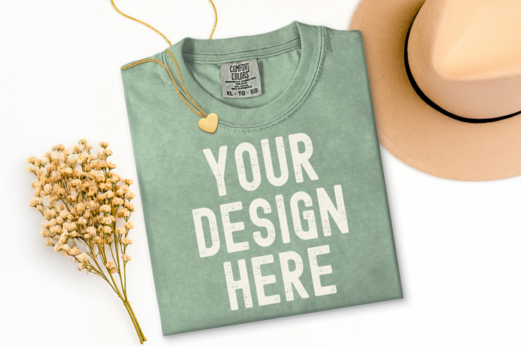 Comfort Colors C1717 Bay Shirt Mockup, Flat Lay Mockup