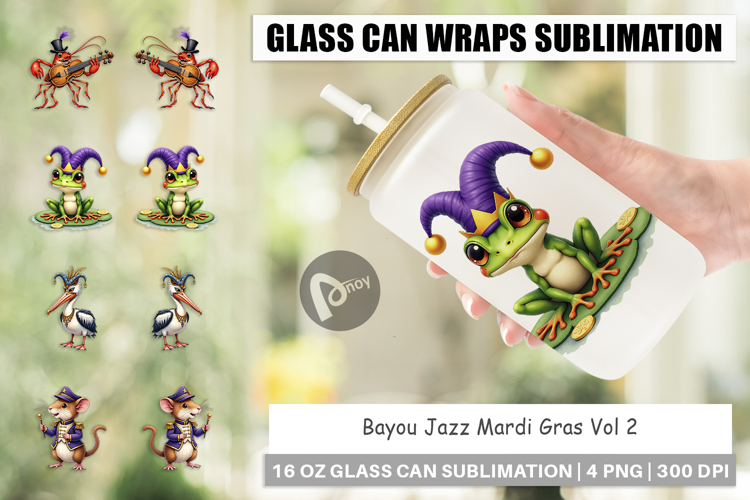 Bayou Jazz Mardi Gras Glass Can
