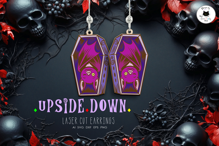 Bat Coffin Halloween Earrings | Spooky Dangle Earrings SVG