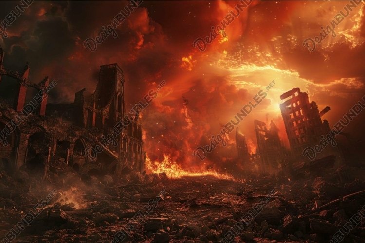 Apocalyptic cityscape in fiery glow example image 1