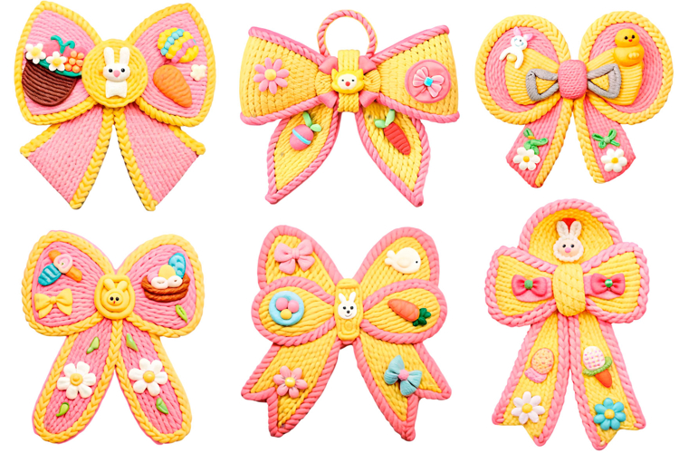 Faux Yarn Crochet Happy Easter PNG Easter Coquette Bow PNG