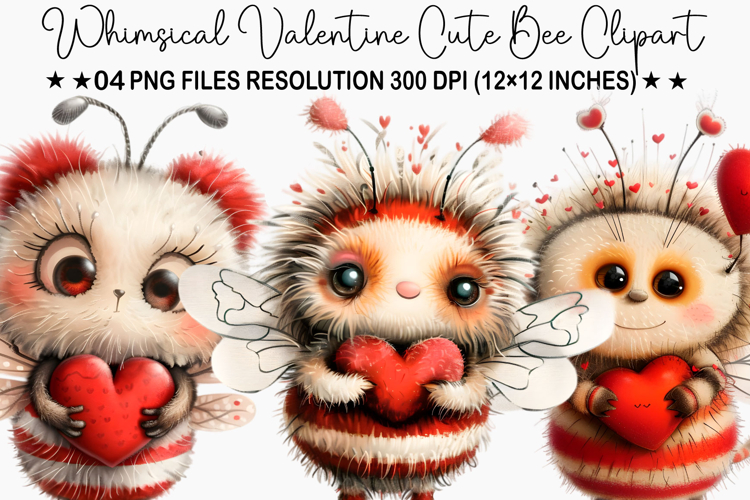 Whimsical Valentine Cute Bee Clipart