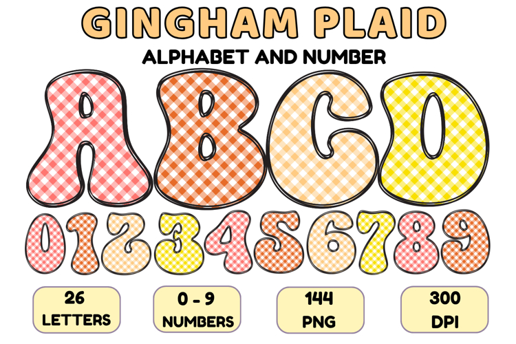 Gingham Plaid Alphabet Letters & Numbers Clipart PNG 300DPI