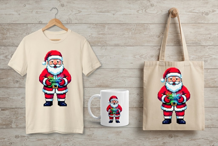 Retro Pixel Santa Playing Video Game Digital Art