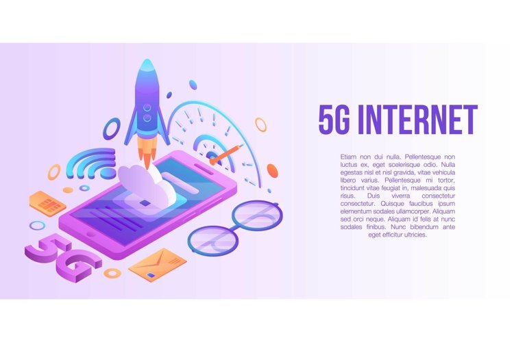 5g internet concept banner, isometric style