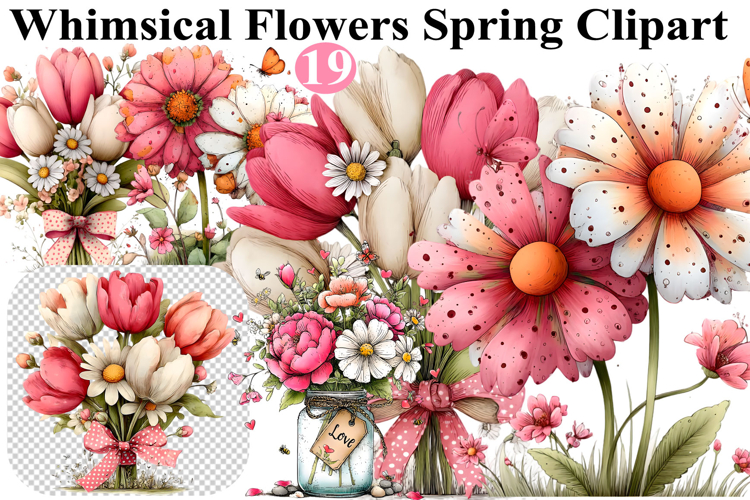 Whimsical Flowers Spring Clipart Bundle