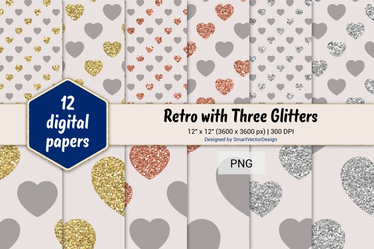 Hearts Retro with Three Glitters Color Combo #22 example image 1