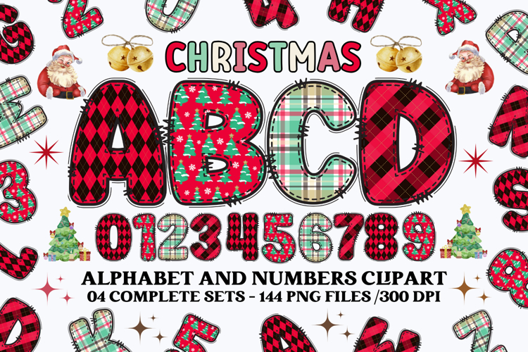 Christmas Alphabet png clipart, christmas letters doodle