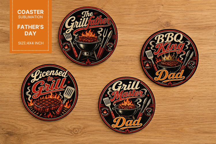 fathers day coaster, dad coaste, man coaster, BBQ coaster