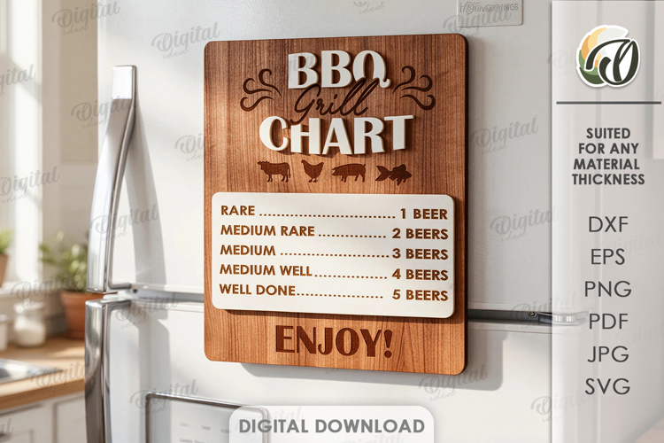 3D BBQ timer magnet Laser Cut. Grill SVG
