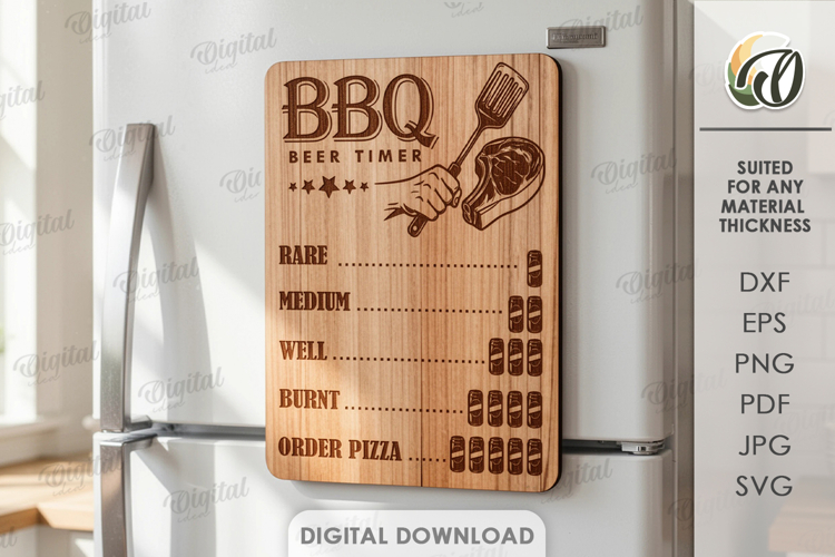 3D BBQ timer magnet Laser Cut. Grill SVG