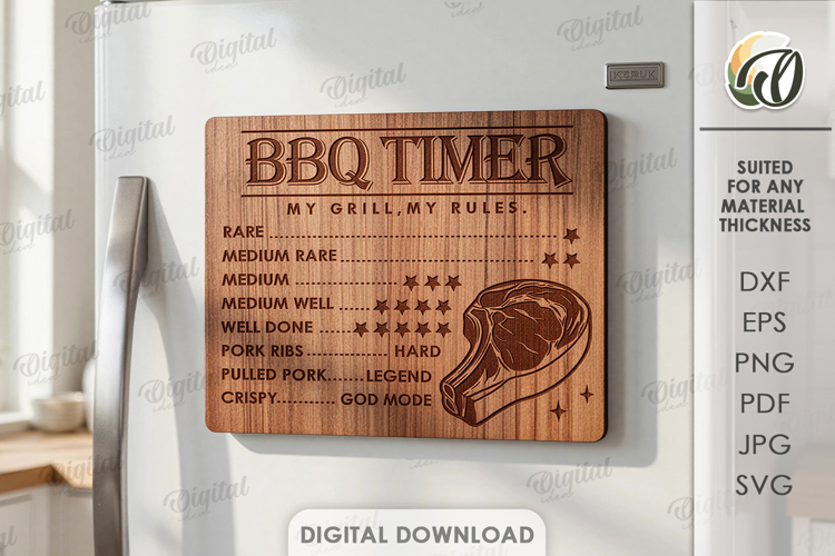 3D BBQ timer magnet Laser Cut. Grill SVG