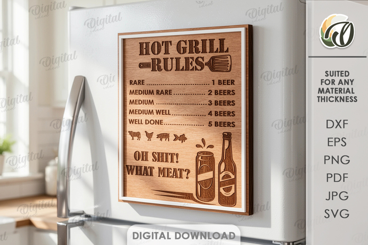 3D BBQ timer magnet Laser Cut. Grill SVG