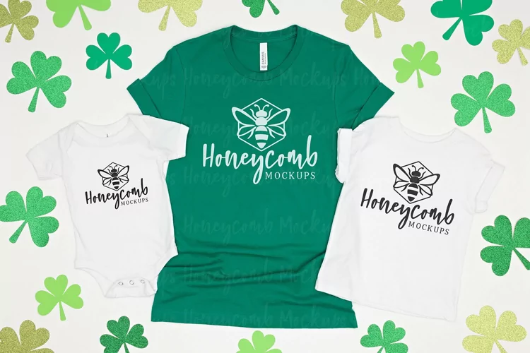 Mommy and Me St Patricks Mockup, BC 3001, 3001T, and 100B