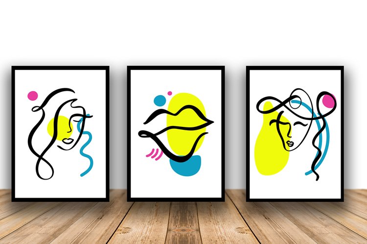 Set of Three Abstract Face Digital Print Frame not included