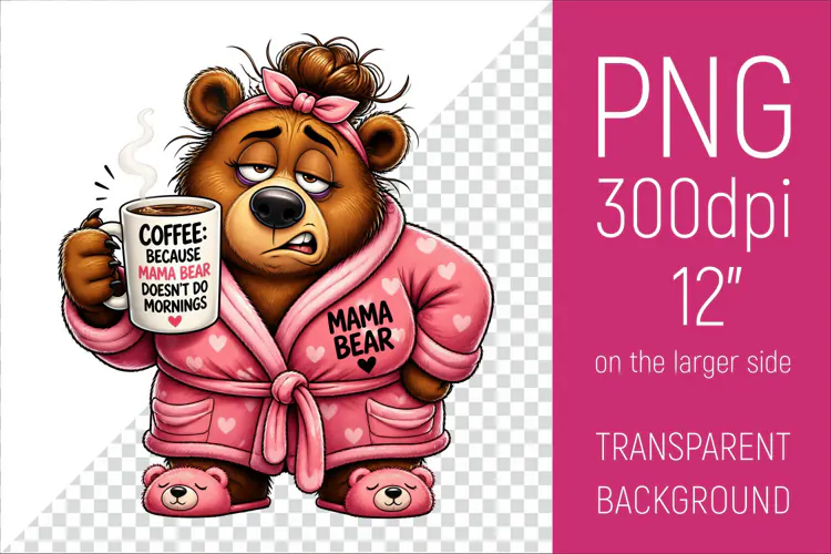 Funny Morning Coffee Mama Bear |Cute Coffee Lover Clipart