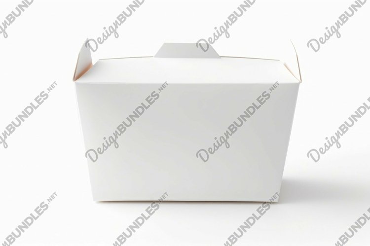 Blank white takeout box on white background example image 1