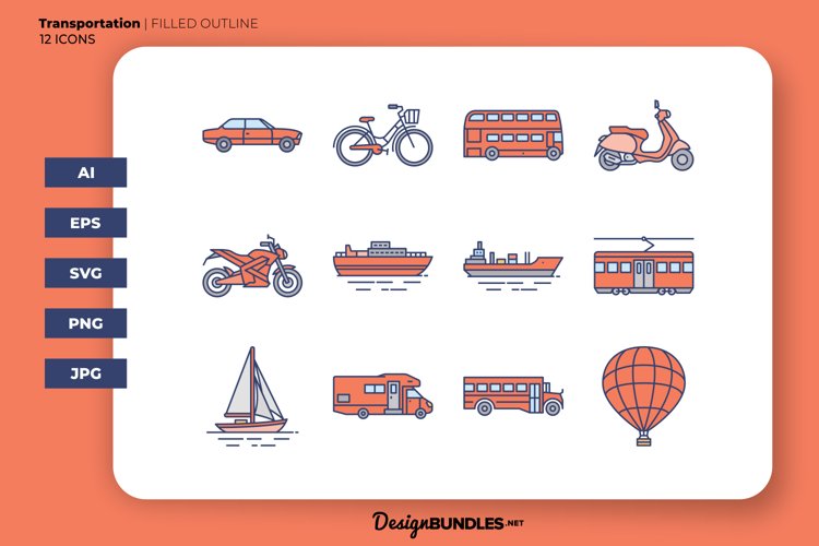 Transportation Filled Outline Style| Icons example image 1