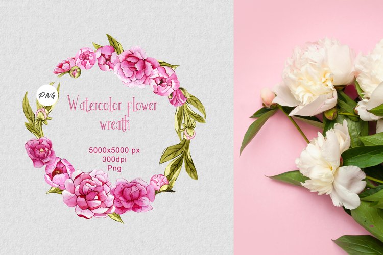 Watercolor flower frame PNG example image 1