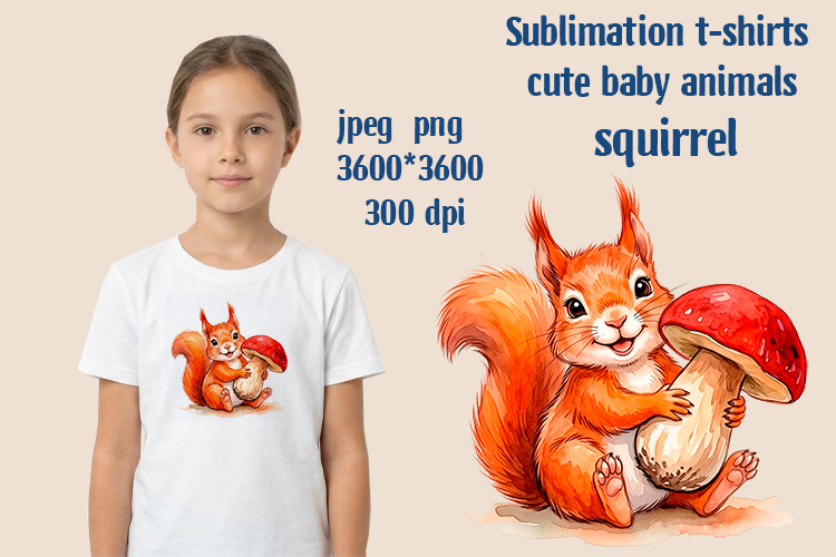 Sublimation kids t-shirts squirrel