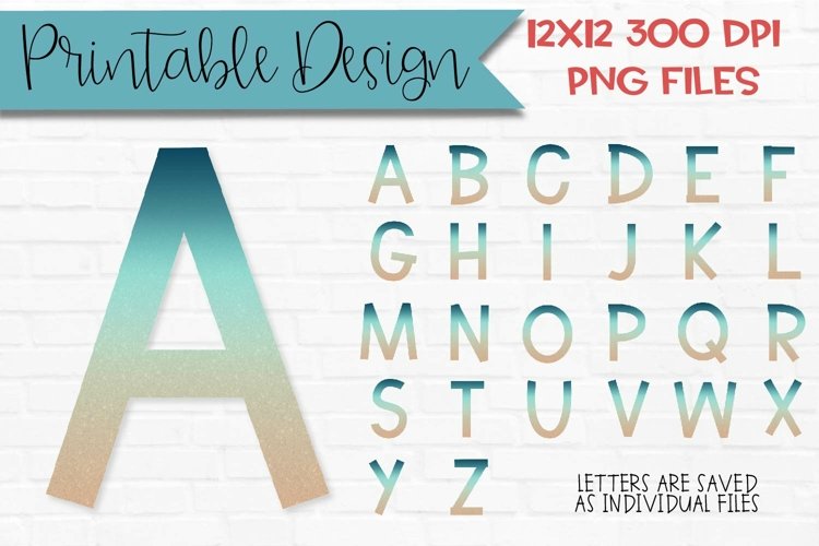 Beachy Ombre Glitter Sublimation Alphabets Printable Designs