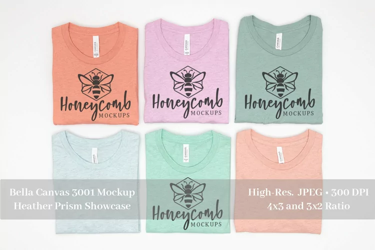 Folded Bella Canvas 3001, Spring Mockup, Heather Prism Color