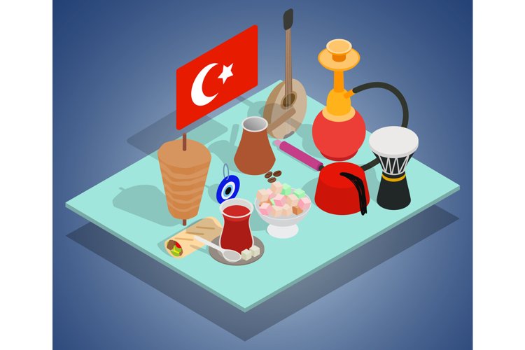 Turkish tea concept banner, isometric style
