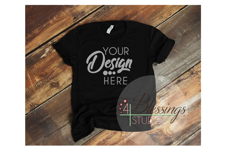 Black TShirt Bella Canvas 3001 Unisex Shirt Mockup Flat Lay example image 1