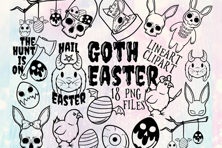 Goth Easter- spooky lineart clipart, large PNG files