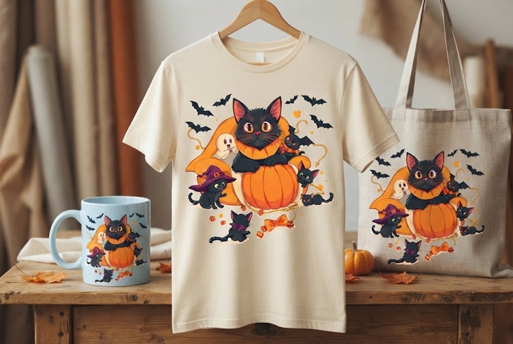 Halloween Black Cat & Kittens PNG | Pumpkin Witch Clipart