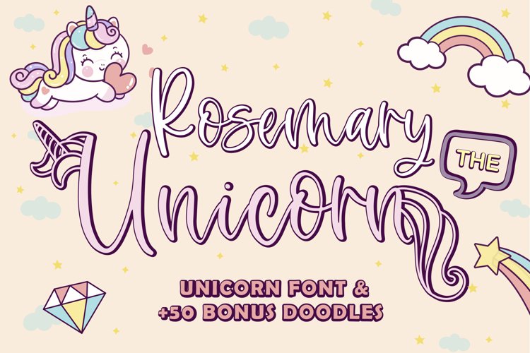 Rosemary The Unicorn Script Font With Doodles example image 1