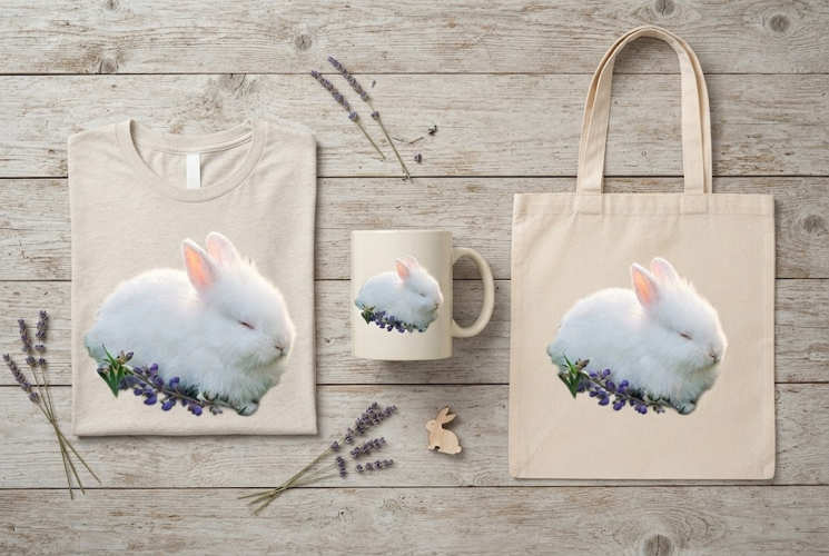 Fluffy White Bunny Sleeping Spring Flowers Photography