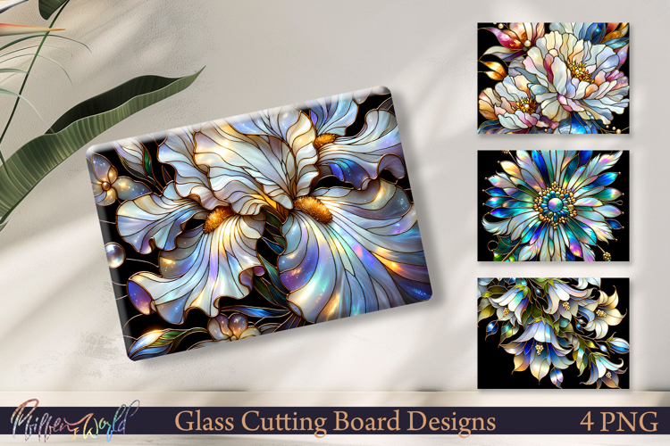 Floral Mosaic Glass Cutting Board Artwork | Iris Flowers