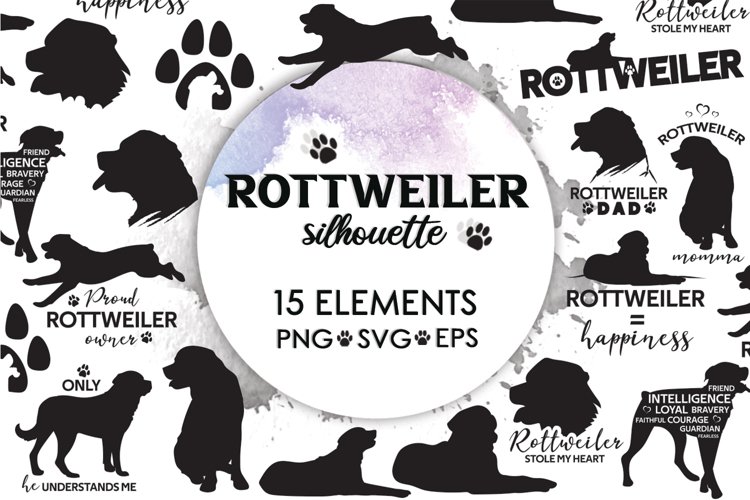 Rottweiler Svg, Dog Clipart, Dog Svg, Dog Silhouette, Quotes example image 1