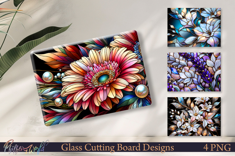 Gold Line Floral Stained Glass Artwork | Cutting Boards
